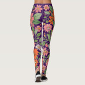 Pastel Coral Retro Floral Daisy Backdrop - Purple Leggings (Achterkant)