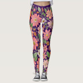 Pastel Coral Retro Floral Daisy Backdrop - Purple Leggings (Voorkant)