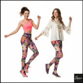 Pastel Coral Retro Floral Daisy Backdrop - Purple Leggings