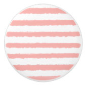 Pastel Coral Roze Witte Waterverf Strepen Keramische Knop (Voorkant)
