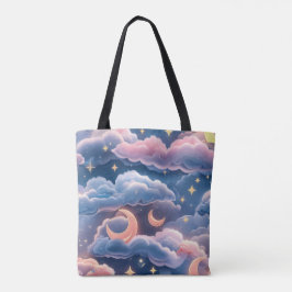 Pastel Coral Sky Blue Moon Coastal Aesthetic Tote Bag