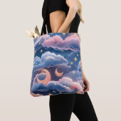Pastel Coral Sky Blue Moon Coastal Aesthetic Tote Bag (Dichtbij)