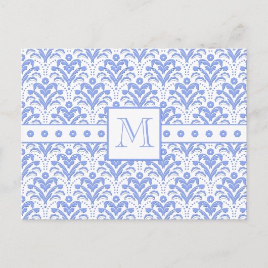 Pastel Cornflower Blue Art Deco  Damask Briefkaart (Voorkant)