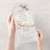 Pastel Cosmos Bloemen RSVP Bijgevoegde bruiloft All In One Uitnodiging (Afscheurbaar)