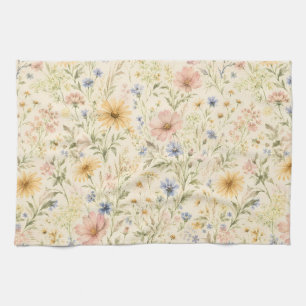 Pastel Cottage Wildebloem Waterverf Theedoek