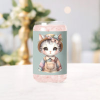 Pastel Cottagecore Cat in Overalls & Straw Pet