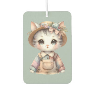Pastel Cottagecore Cat in Overalls & Straw Pet Luchtverfrisser