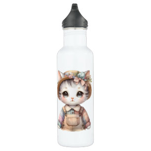 Pastel Cottagecore Cat in Overalls & Straw Pet Waterfles