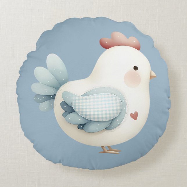 Pastel Cottagecore Chicken Rond Kussen (Voorkant)