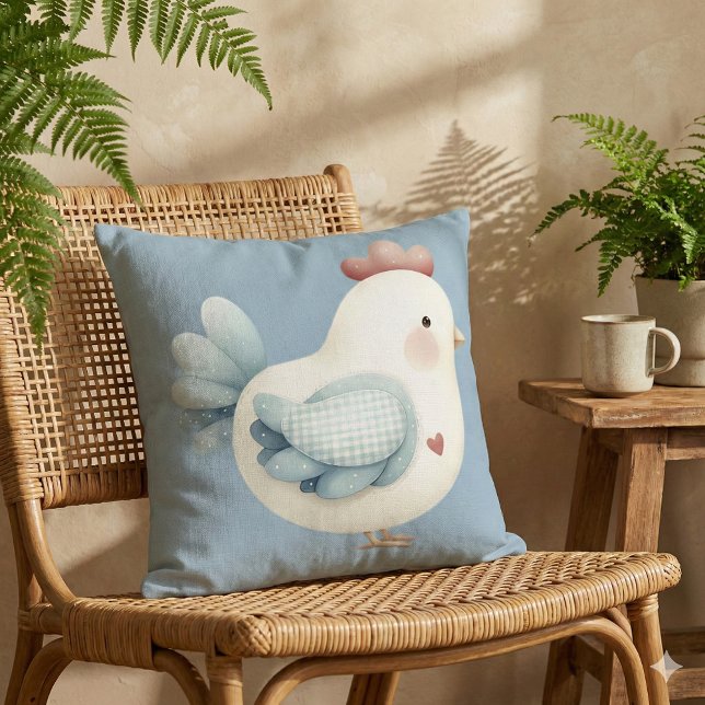 Pastel Cottagecore Kip Kussen (Pastel Cottagecore Chicken Throw Pillow Mockup D)