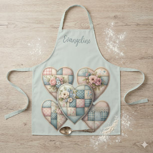 Pastel Cottagecore Patchwork Harten Schort