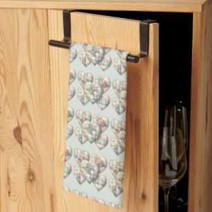 Pastel Cottagecore Patchwork Harten Theedoek