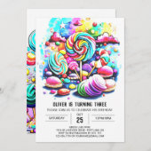 Pastel Cotton Snoep Verjaardag Kaart (Voorkant / Achterkant)