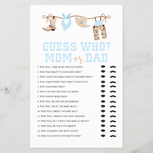 Pastel Cowboy Baby shower Spelletjes Flyer (Achterkant)