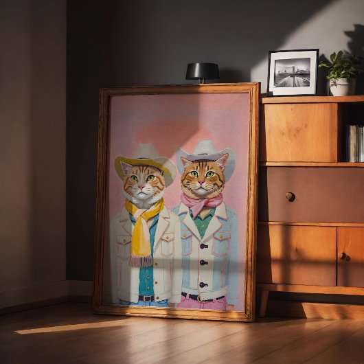 Pastel Cowboy Cats Trendy Muur Kunst Poster Print