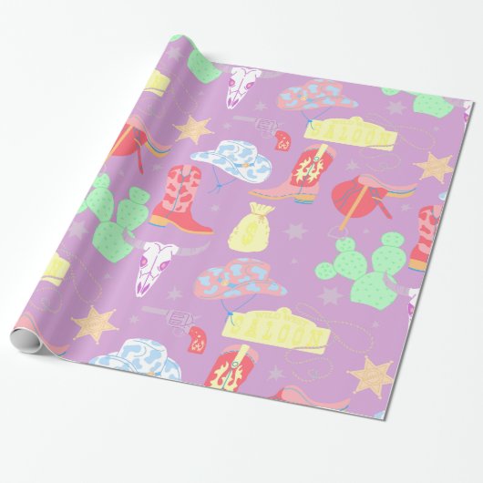 pastel cowgirl wild west saloon cadeaupapier (Uitgerold)