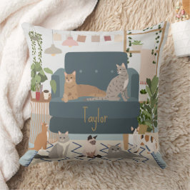Pastel Cozy Cat Lounge en Huis Planten Kussen