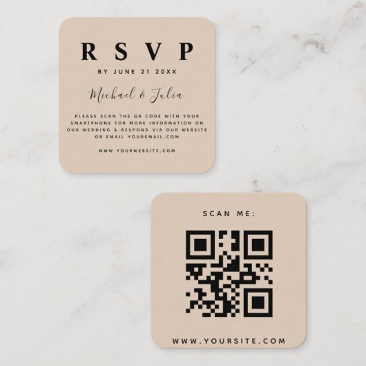 Pastel Cream Beige QR Code Weddenschap RSVP Chic Informatiekaartje (Voorkant / Achterkant)