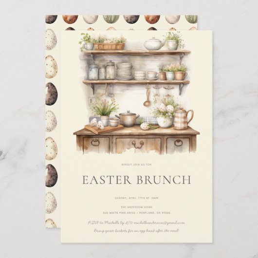 Pastel Cream & Brown Vintage Kitchen Easter Brunch Kaart (Voorkant / Achterkant)