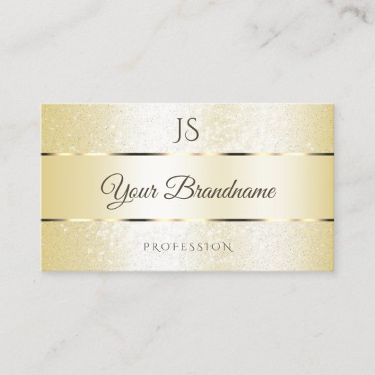 Pastel Cream Golden Sparkle Glitter en Initialen Visitekaartje (Voorkant)