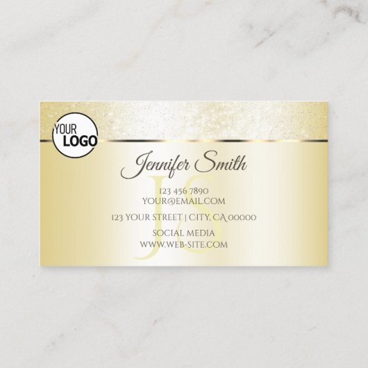 Pastel Cream Golden Sparkle Glitter Logo Initialen Visitekaartje (Achterkant)