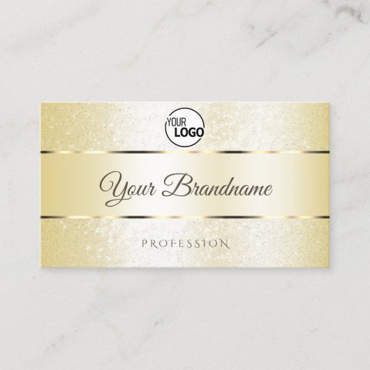 Pastel Cream Golden Sparkle Glitter Logo Initialen Visitekaartje (Voorkant)