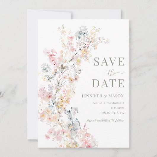 Pastel Cream Meadow Floral Save The Date Kaart (Voorkant)