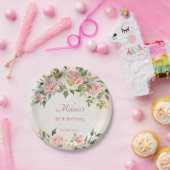 Pastel crème blush roze rozen op maat papieren bordje (Feest)