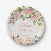 Pastel crème blush roze rozen op maat papieren bordje (Voorkant)