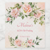 Pastel crème blush roze rozen op maat wijn etiket (Enkel label)