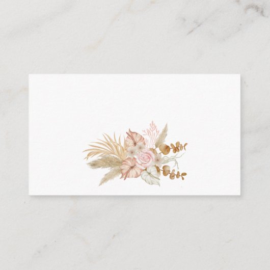 Pastel crème bruine gedroogde bloemen informatiekaartje (Achterkant)