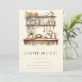 Pastel Crème & Bruine Vintage Keuken Pasen Brunch Kaart (Staand voorkant)
