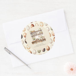 Pastel Crème & Bruine Vintage Pasen Familienaam Ronde Sticker