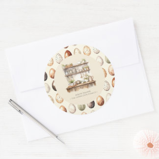 Pastel Crème & Bruine Vintage Pasen Familienaam Ronde Sticker