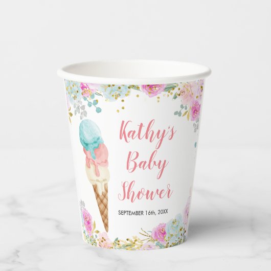 Pastel crème floral White Paper Cups Papieren Bekers (Voorkant)