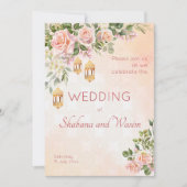 Pastel crème rozen Marokkaanse lantaarns trouwend Kaart (Voorkant)