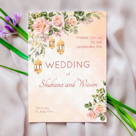 Pastel crème rozen Marokkaanse lantaarns trouwend Kaart