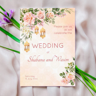 Pastel crème rozen Marokkaanse lantaarns trouwend Kaart