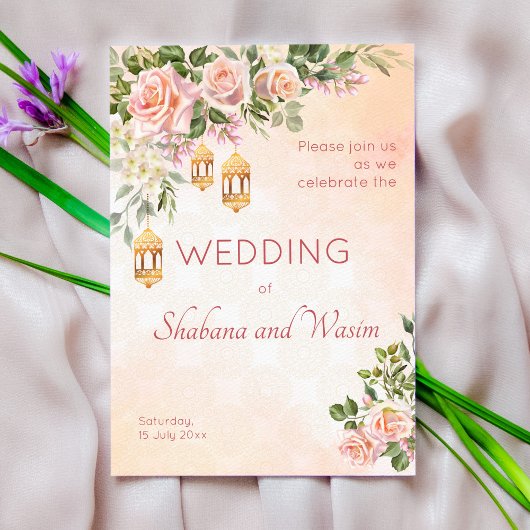 Pastel crème rozen Marokkaanse lantaarns trouwend Kaart