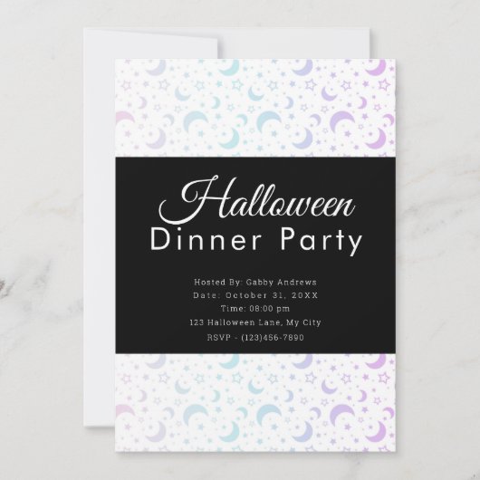 Pastel Crescent Moons Sterren Halloween Diner Part Kaart (Voorkant)