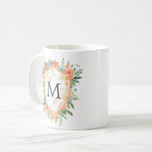 pastel crest winter floral monogram mok (Voorkant links)