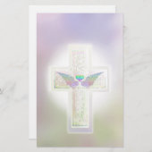 Pastel Cross met Heart en Angel Wings Briefpapier (Voorkant / Achterkant)