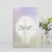 Pastel Cross met Heart en Angel Wings Briefpapier (Staand voorkant)