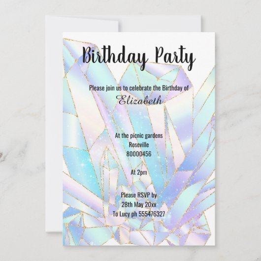 PASTEL CRYSTAL GLITTER BIRTHDAY INVITATIE KAART (Voorkant)