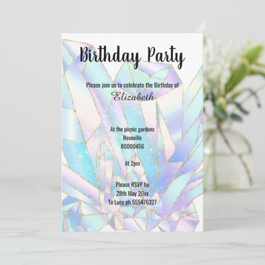 PASTEL CRYSTAL GLITTER BIRTHDAY INVITATIE KAART (Staand voorkant)