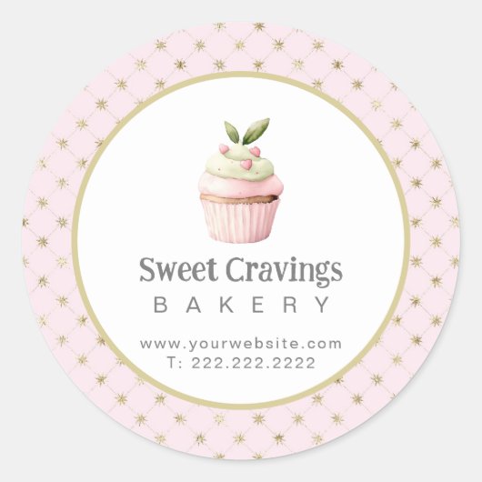 Pastel Cupcake Bakkerij Confectie Snoep Ronde Sticker (Voorkant)