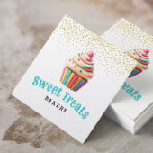 Pastel Cupcake Gold Confetti Bakkerij & banketbakk Vierkante Visitekaartje