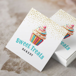 Pastel Cupcake Gold Confetti Bakkerij & banketbakk Vierkante Visitekaartje