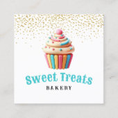 Pastel Cupcake Gold Confetti Bakkerij & banketbakk Vierkante Visitekaartje (Voorkant)