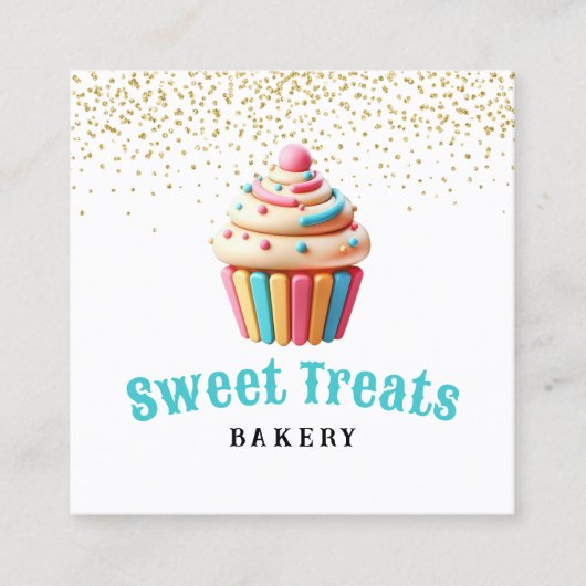 Pastel Cupcake Gold Confetti Bakkerij & banketbakk Vierkante Visitekaartje (Voorkant)